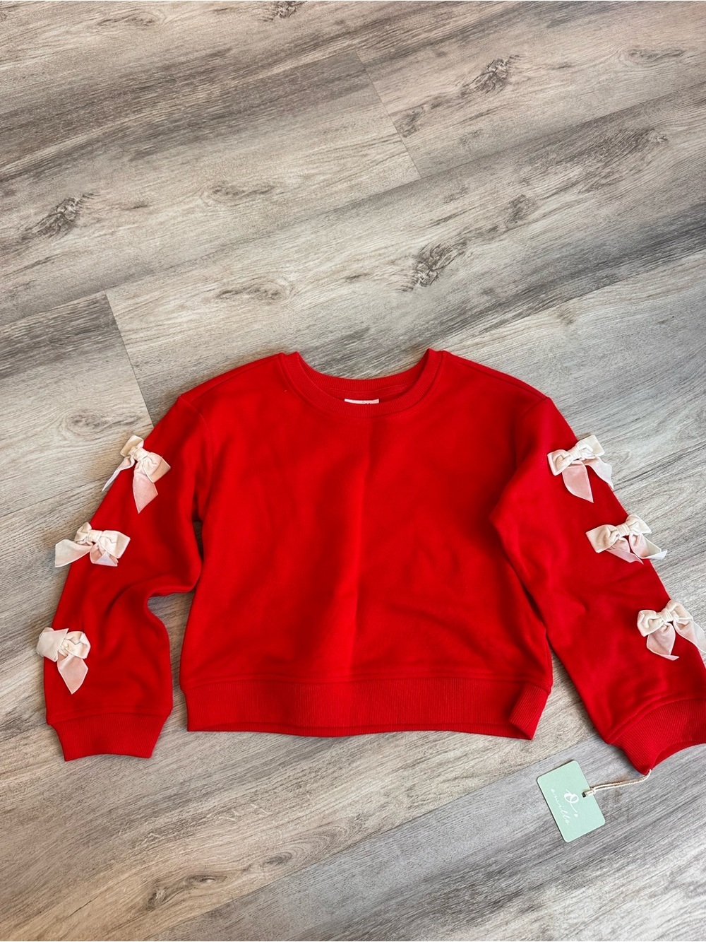 Girls Red Bow Sleeve Sweatshirt Pullover Top NWT Cute Cozy small - Picture 2 of 5